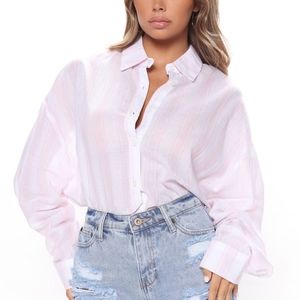 Lightweight pink striped overshirt (M)